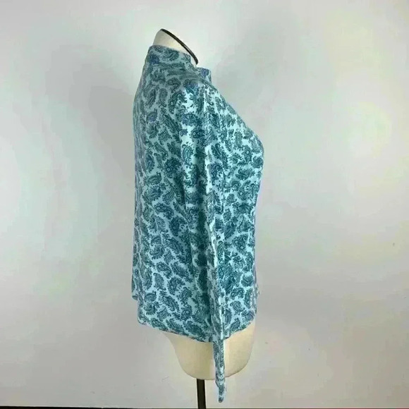 Lands end womens long sleeve top size L blue Paisley mock neck - Picture 3 of 9